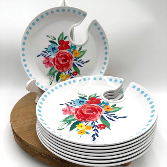 Set Of 8 The Pioneer Woman Mingling Board Appetizer Plates-Holds Wine Glass flor - Picture 1 of 5